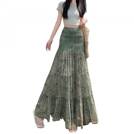 BY16798# 夏碎花雪纺包臀裙女新款韩系甜美气质显瘦中长两穿半身裙