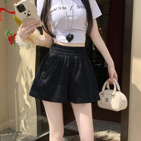 BY16806# 高级醋酸锻面亲肤面料百搭高腰短裤阔腿裤