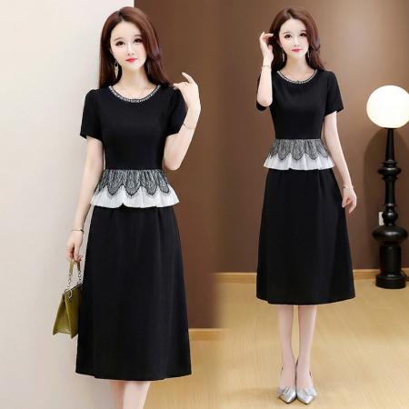 夏季新款大码重工短袖连衣裙收腰...