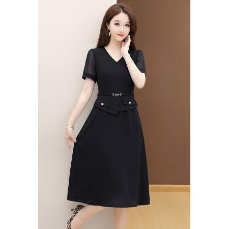 夏季新款大码连衣裙短袖收腰显瘦...