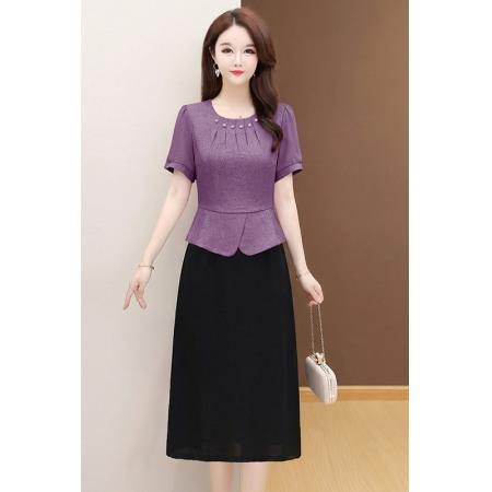 夏季新款大码连衣裙短袖暗纹提花...