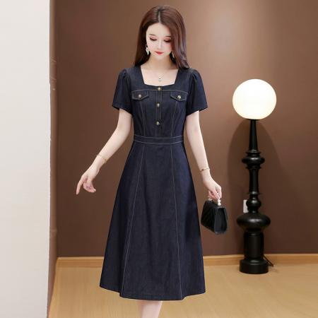 BY16811# 夏季新款短袖连衣裙天丝牛仔柔软透气修身洋气收腰