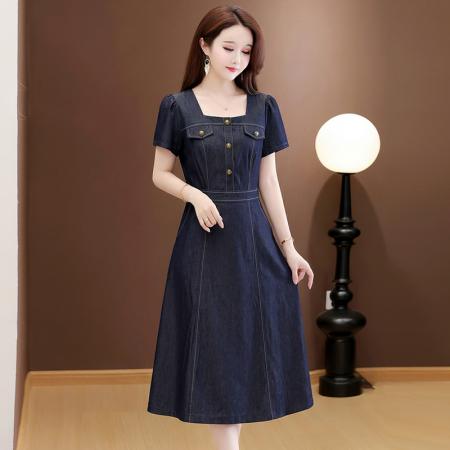 BY16811# 夏季新款短袖连衣裙天丝牛仔柔软透气修身洋气收腰