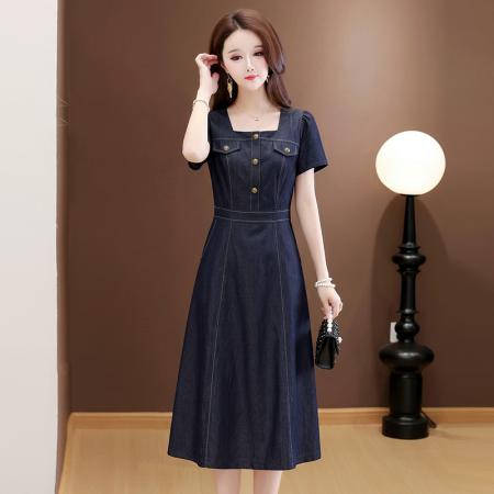 BY16811# 夏季新款短袖连衣裙天丝牛仔柔软透气修身洋气收腰