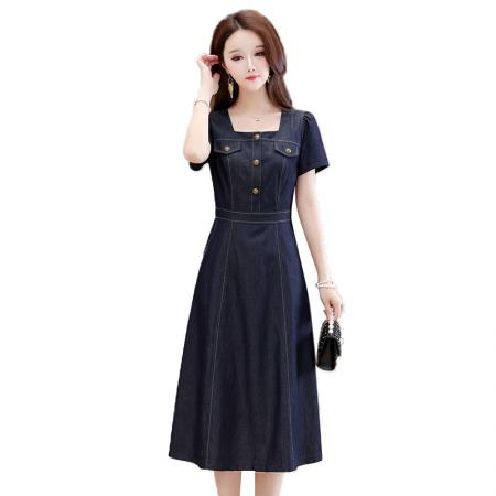 BY16811# 夏季新款短袖连衣裙天丝牛仔柔软透气修身洋气收腰