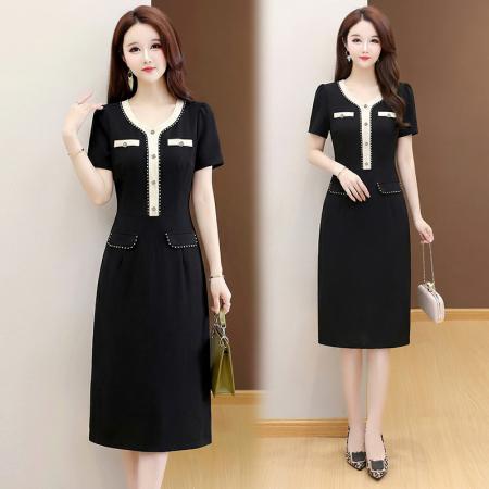 夏季新款大码短袖连衣裙收腰时尚减龄小香风