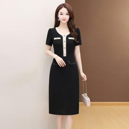 夏季新款大码短袖连衣裙收腰时尚减龄小香风