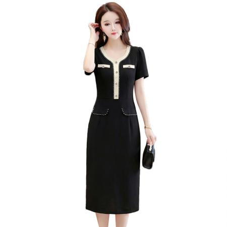 夏季新款大码短袖连衣裙收腰时尚减龄小香风