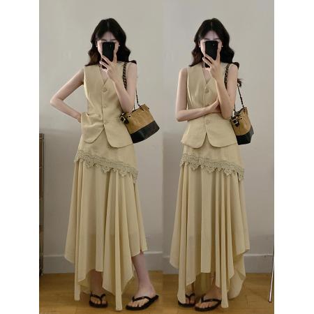 大码女装夏新款轻熟风西装马甲蕾...