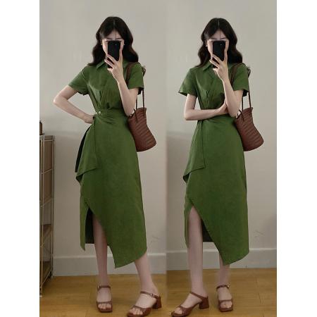 大码女装夏新款绿野风声法式V领...