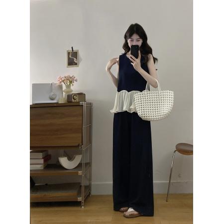 大码女装夏季新款韩系无袖上衣阔腿裤巨好看的背心套装