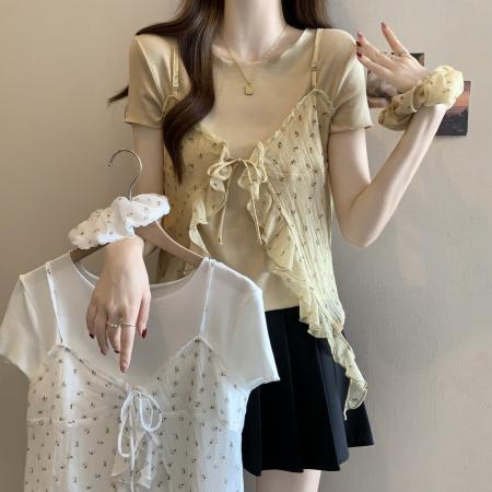 大码女装夏季新款韩系碎花假两件...