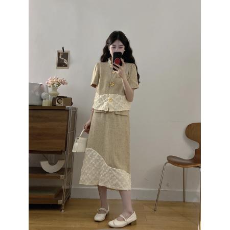 大码女装夏季新款高级感小香风提花上衣半身裙两件套