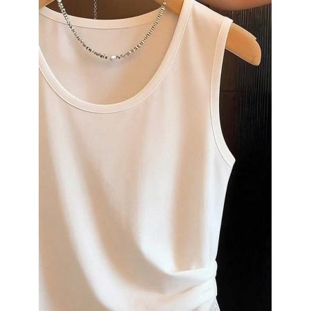 BY16826# 不规则下摆蕾丝拼接无袖背心女夏季款设计感圆领减龄上衣