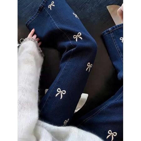 BY16830# 蝴蝶结刺绣微喇牛仔裤女夏季新款修身显瘦休闲百搭慵懒九分裤