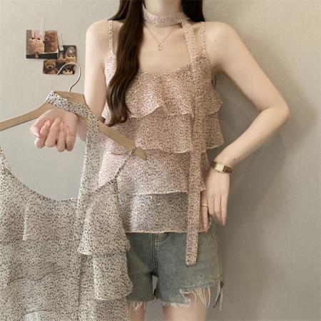 大码新款氛围设计层次感豹纹飘带...