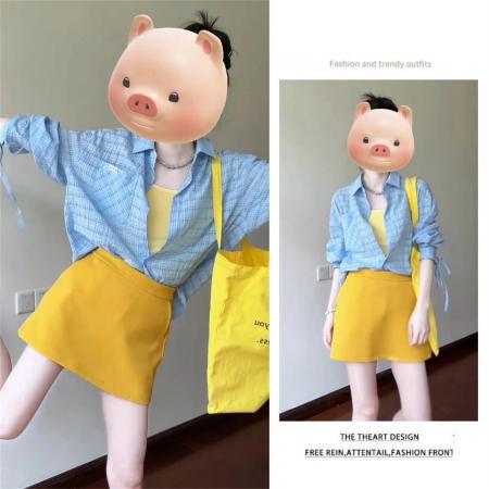 春夏新款衬衫吊带半裙3件套女