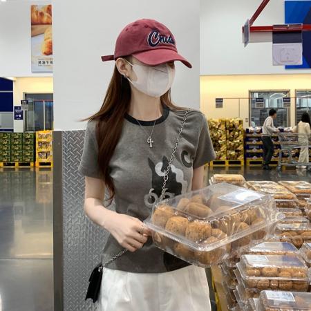 羊绒不抓毛短袖t恤女装夏新款刺绣手工串珠圆领上衣