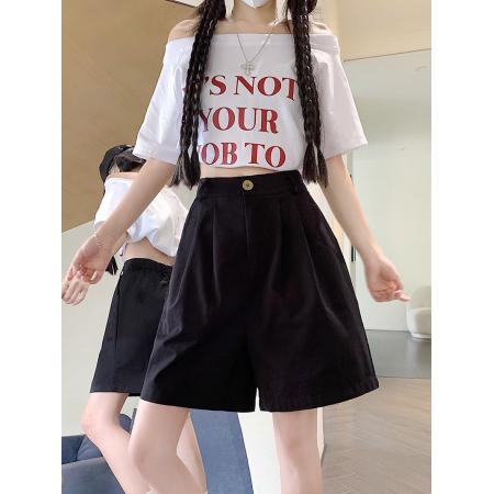 原版棉卡其色工装短裤女夏薄款高腰a字阔腿宽松休闲五分裤