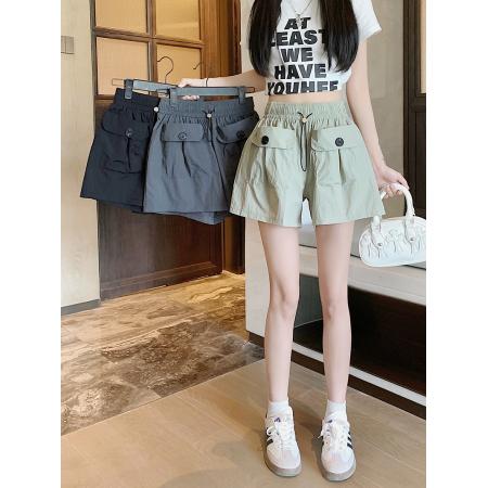 锦棉山本设计感口袋工装裤女宽松阔腿休闲裤短裤