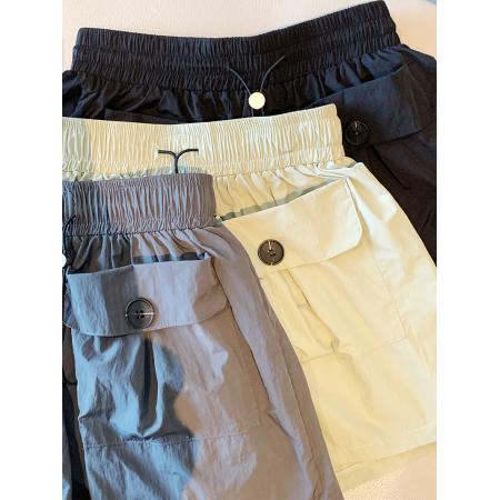 锦棉山本设计感口袋工装裤女宽松阔腿休闲裤短裤