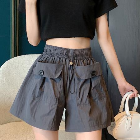 锦棉山本设计感口袋工装裤女宽松阔腿休闲裤短裤