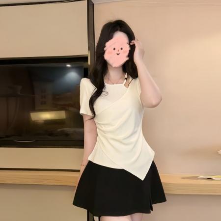 精棉夏季新款不规则设计收腰显瘦上衣