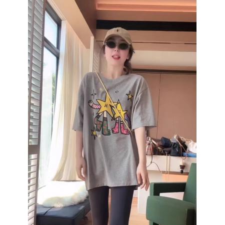 纯棉-棉春夏装短袖T恤女韩版印花