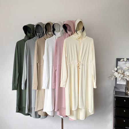 大码长款轻薄冰感防晒衣高质量带抽绳不规则防晒裙防护速干衣