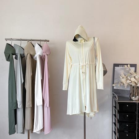 大码长款轻薄冰感防晒衣高质量带抽绳不规则防晒裙防护速干衣