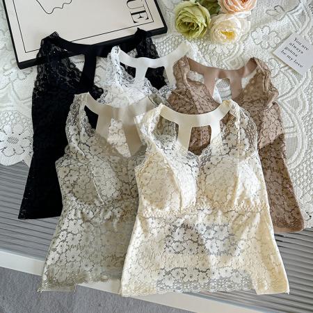 加肥加大码网红蕾丝美背复古风不跑杯聚拢内衣长款打底吊带衫