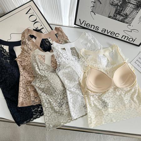 加肥加大码网红蕾丝美背复古风不跑杯聚拢内衣长款打底吊带衫