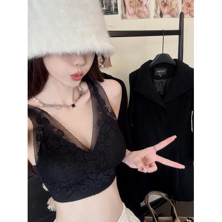 大码蕾丝内衣内搭吊带打底衫法式美背无袖露肩上衣宽肩背心