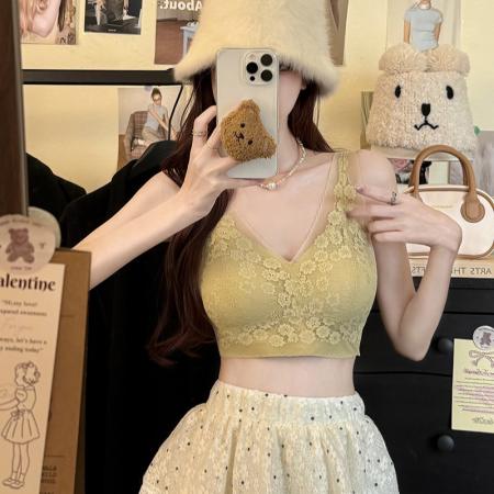 大码蕾丝内衣内搭吊带打底衫法式美背无袖露肩上衣宽肩背心