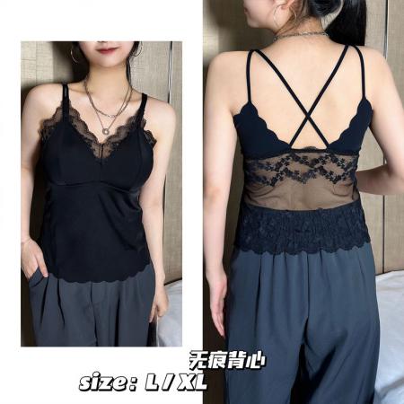 法式胖MM蕾丝美背春夏吊带背心带胸垫一体内搭外穿打底衫