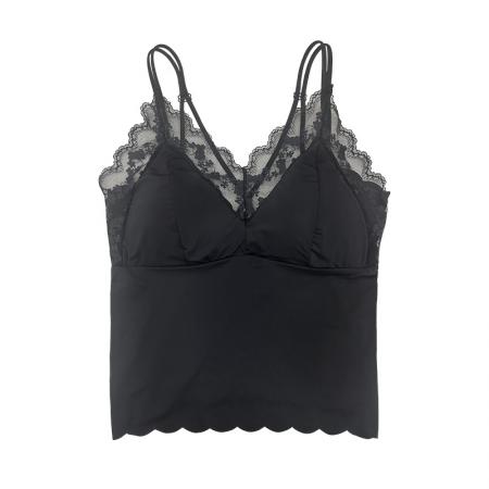 法式胖MM蕾丝美背春夏吊带背心带胸垫一体内搭外穿打底衫