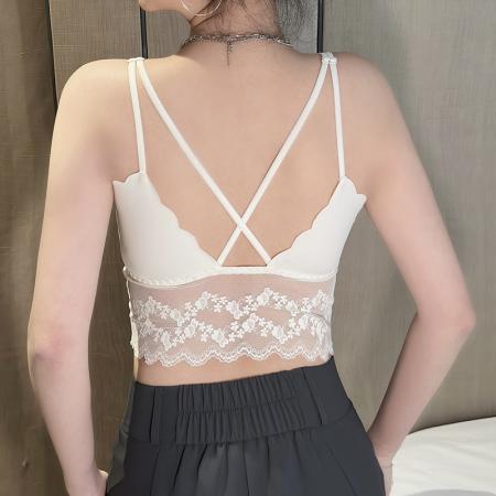 法式胖MM蕾丝美背春夏吊带背心带胸垫一体内搭外穿打底衫