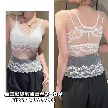 春夏大码美背吊带一体式小背心蕾丝内搭带胸垫打底外穿