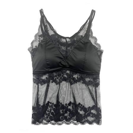 春夏大码美背吊带一体式小背心蕾丝内搭带胸垫打底外穿