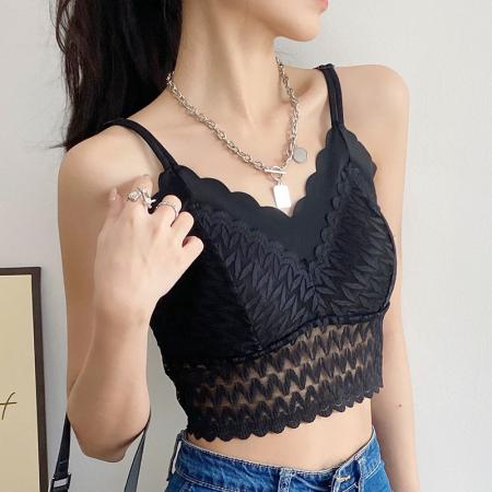 大码法式蕾丝美背吊带背心女内搭乳胶杯内衣女新款可外穿打底上衣