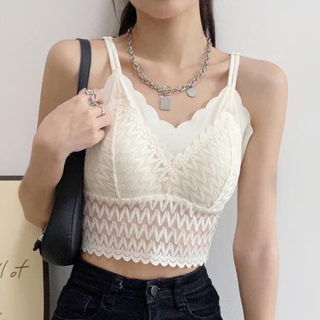 大码法式蕾丝美背吊带背心女内搭乳胶杯内衣女新款可外穿打底上衣