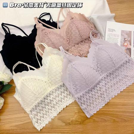 大码法式蕾丝美背吊带背心女内搭乳胶杯内衣女新款可外穿打底上衣