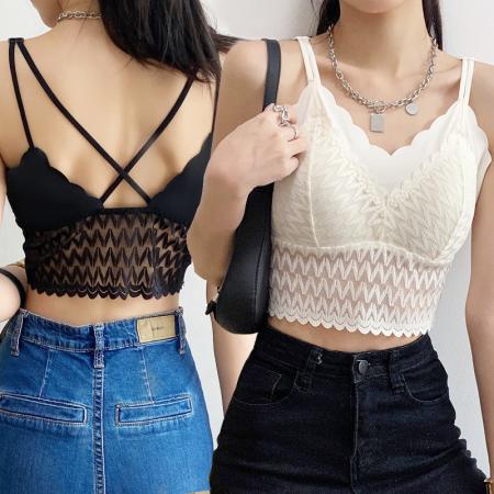 大码法式蕾丝美背吊带背心女内搭乳胶杯内衣女新款可外穿打底上衣