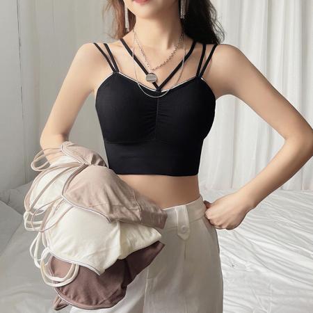 运动大码吊带背心女胖MM内搭打底外穿美背一体带胸垫抹胸