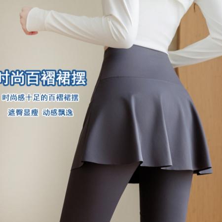 大码新款屁帘裤瑜伽裤女春夏假两件裙裤紧身裤两穿休闲长裤