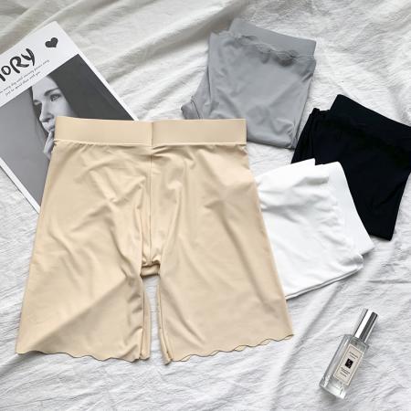 高腰冰丝无痕防走光安全裤波浪加大码女装糖果色三分短裤女