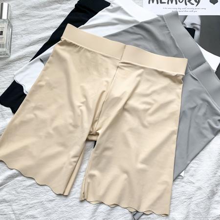 高腰冰丝无痕防走光安全裤波浪加大码女装糖果色三分短裤女