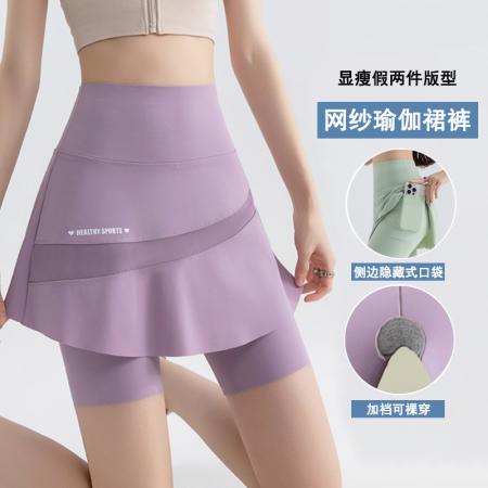 假两件短裙裤夏口袋加裆半身裙女高腰外穿大码速干运动瑜伽裤