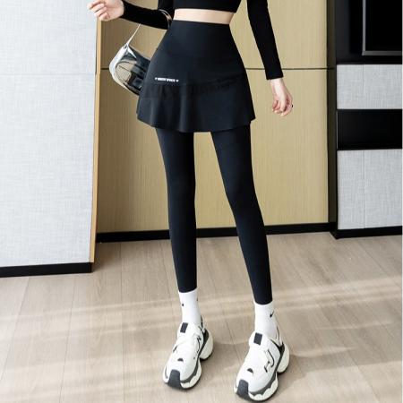 春夏大码运动裙裤胖MM外穿假两件瑜伽裤薄高腰收腹口袋网球裙