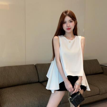 韩国ins不规则下摆燕尾宽松无袖上衣